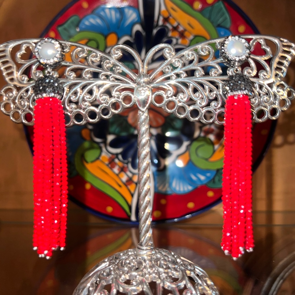Beaded tassel drop earrings